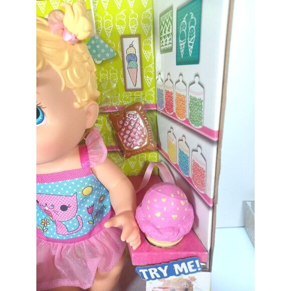 New Baby Alive Yummy Treat Baby Doll Ice Cream Cone 2012 Box Distressing - Picture 5 of 13
